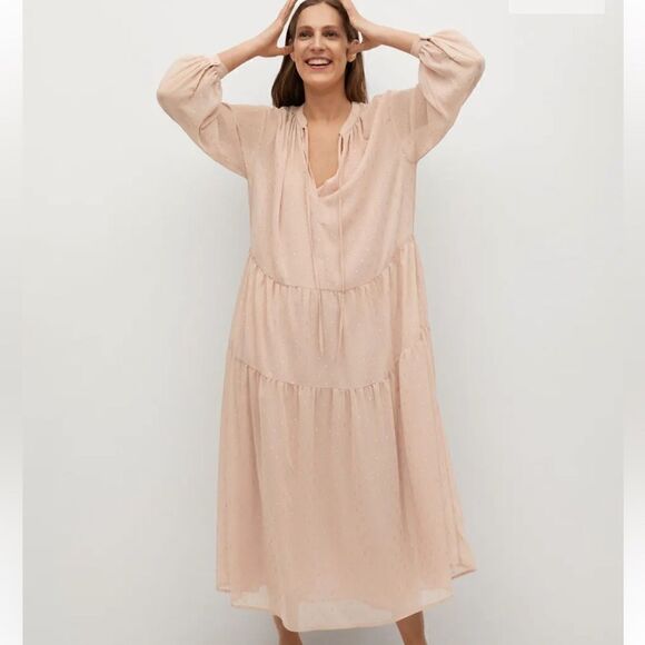 Mango nude pink Metallic details dress size small - Picture 1 of 15